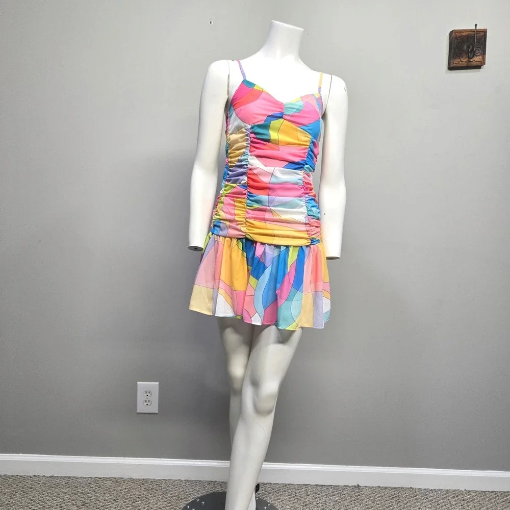 Sincerely Ours Aria‎ Mini Dress XS Multicolor Pastel Festival Summer Whimsical